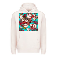 Pale Pink baseball leopard turquoise sunflower seamless pattern Premium Hoodie - JahusDesignShop