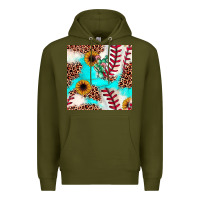 Army Green baseball leopard turquoise cactus sunflower seamless pattern Premium Hoodie - JahusDesignShop