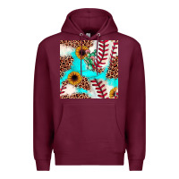 Burgundy baseball leopard turquoise cactus sunflower seamless pattern Premium Hoodie - JahusDesignShop