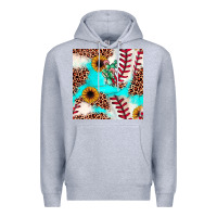 Heather Grey baseball leopard turquoise cactus sunflower seamless pattern Premium Hoodie - JahusDesignShop