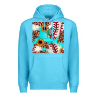 Ocean Blue baseball leopard turquoise cactus sunflower seamless pattern Premium Hoodie - JahusDesignShop