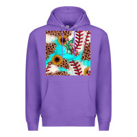 Purple baseball leopard turquoise cactus sunflower seamless pattern Premium Hoodie - JahusDesignShop