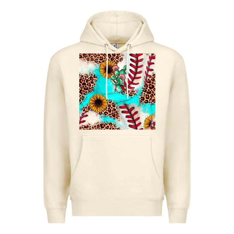 Baseball Leopard Turquoise Cactus Sunflower Seamless Pattern Premium Hoodie by JahusDesignShop | Teevron