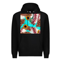 Black baseball leopard turquoise cactus sunflower seamless pattern Premium Hoodie - JahusDesignShop