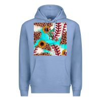Colony Blue baseball leopard turquoise cactus sunflower seamless pattern Premium Hoodie - JahusDesignShop