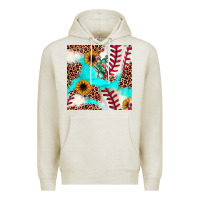 Oatmeal Heather baseball leopard turquoise cactus sunflower seamless pattern Premium Hoodie - JahusDesignShop