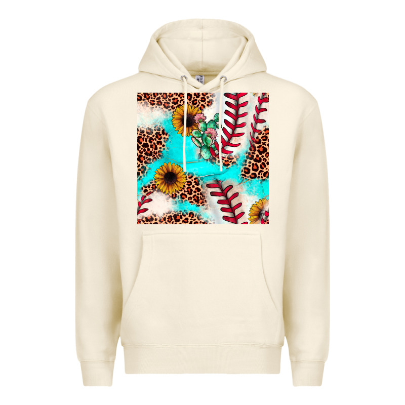Baseball Leopard Turquoise Cactus Sunflower Seamless Pattern Premium Hoodie by JahusDesignShop | Teevron