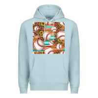 Blue Mist baseball leopard sunflower seamless pattern Premium Hoodie - JahusDesignShop