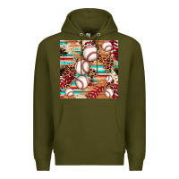 Army Green baseball leopard cowhide turquoise seamless pattern Premium Hoodie - JahusDesignShop