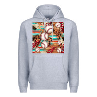 Heather Grey baseball leopard cowhide turquoise seamless pattern Premium Hoodie - JahusDesignShop
