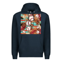 Navy baseball leopard cowhide turquoise seamless pattern Premium Hoodie - JahusDesignShop