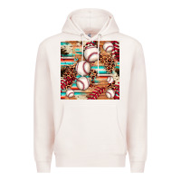 Pale Pink baseball leopard cowhide turquoise seamless pattern Premium Hoodie - JahusDesignShop