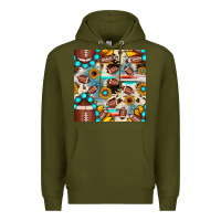 Army Green football cowhide sunflower seamless pattern Premium Hoodie - JahusDesignShop