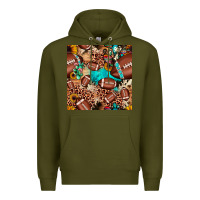 Army Green football cactus sunflower seamless pattern Premium Hoodie - JahusDesignShop