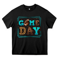 Black Game day American Football leopard frame Heavy Core Tee - LillyAllenDesigns