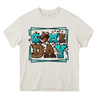 Cream Game day American Football leopard frame Heavy Core Tee - LillyAllenDesigns