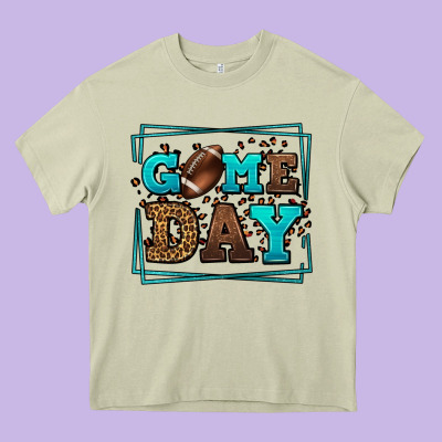 Game Day American Football Leopard Frame Heavy Core Tee Designed By Lillyallendesigns