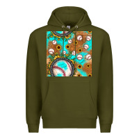 Army Green baseball turquoise sunflower seamless pattern Premium Hoodie - JahusDesignShop
