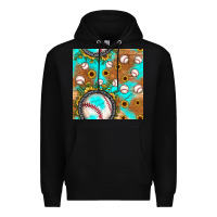 Black baseball turquoise sunflower seamless pattern Premium Hoodie - JahusDesignShop