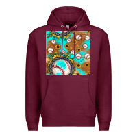 Burgundy baseball turquoise sunflower seamless pattern Premium Hoodie - JahusDesignShop