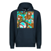 Navy baseball turquoise sunflower seamless pattern Premium Hoodie - JahusDesignShop