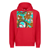 Red baseball turquoise sunflower seamless pattern Premium Hoodie - JahusDesignShop