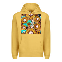 Antique Gold baseball leopard turquoise sunflower seamless pattern Premium Hoodie - JahusDesignShop