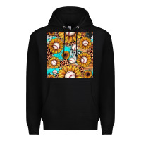 Black baseball leopard turquoise sunflower seamless pattern Premium Hoodie - JahusDesignShop