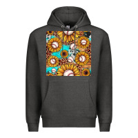 Charcoal Heather baseball leopard turquoise sunflower seamless pattern Premium Hoodie - JahusDesignShop