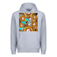 Heather Grey baseball leopard turquoise sunflower seamless pattern Premium Hoodie - JahusDesignShop