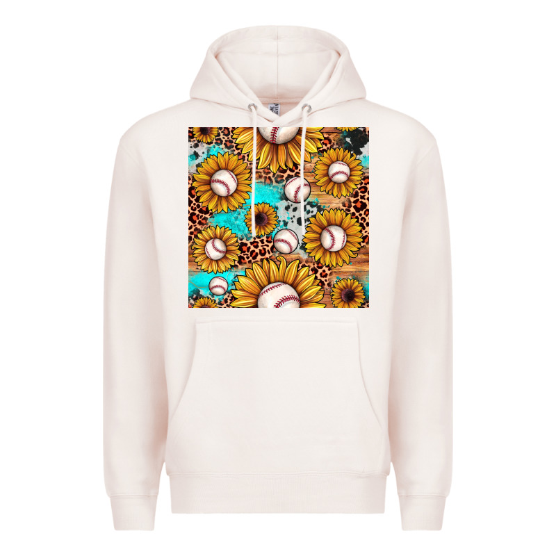 Baseball Leopard Turquoise Sunflower Seamless Pattern Premium Hoodie by JahusDesignShop | Teevron