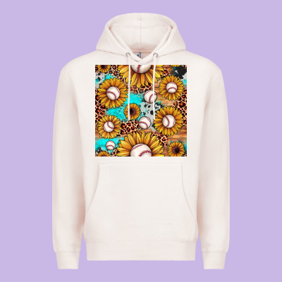 Baseball Leopard Turquoise Sunflower Seamless Pattern Premium Hoodie Designed By Jahusdesignshop