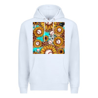 White baseball leopard turquoise sunflower seamless pattern Premium Hoodie - JahusDesignShop