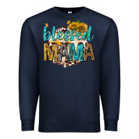Navy blessed mama with sunflowers Premium Sweatshirt - texasbilliewilder