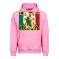 Fuchsia Pink San Judas with Mexican Flag Urban Hoodie - JahusDesignShop