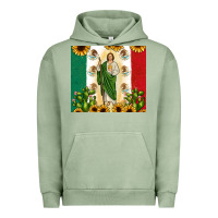 Pigment Oil Green San Judas with Mexican Flag Urban Hoodie - JahusDesignShop