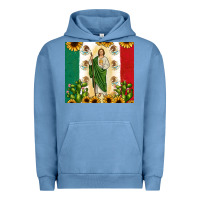 Pigment Pebble Blue San Judas with Mexican Flag Urban Hoodie - JahusDesignShop