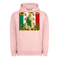 Pigment Salmon San Judas with Mexican Flag Urban Hoodie - JahusDesignShop