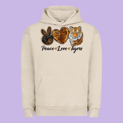 Peace Love Tigers Head Urban Hoodie Designed By Jahusdesignshop