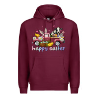 Burgundy happy easter trucks Premium Hoodie - AdoDesignShop