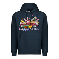 Navy happy easter trucks Premium Hoodie - AdoDesignShop