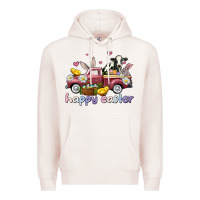 Pale Pink happy easter trucks Premium Hoodie - AdoDesignShop