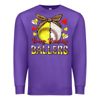Purple busy raising ballers with baseball and softball Premium Sweatshirt - texasbilliewilder