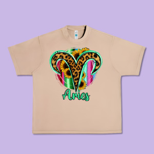 Aries Zodiac Sign Sunflower Leopard Serape Urban Heavy Tee Designed By Ranaportraitstore
