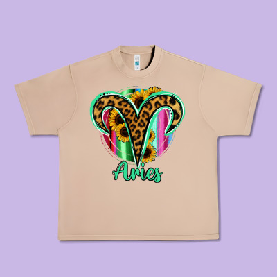 Aries Zodiac Sign Sunflower Leopard Serape Urban Heavy Tee Designed By Ranaportraitstore