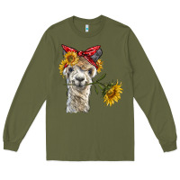 Army Green alpaca with sunflowers and bandana Long Sleeve Tee - BarkalooDesign