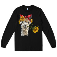 Black alpaca with sunflowers and bandana Long Sleeve Tee - BarkalooDesign