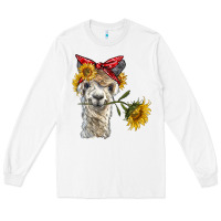 White alpaca with sunflowers and bandana Long Sleeve Tee - BarkalooDesign