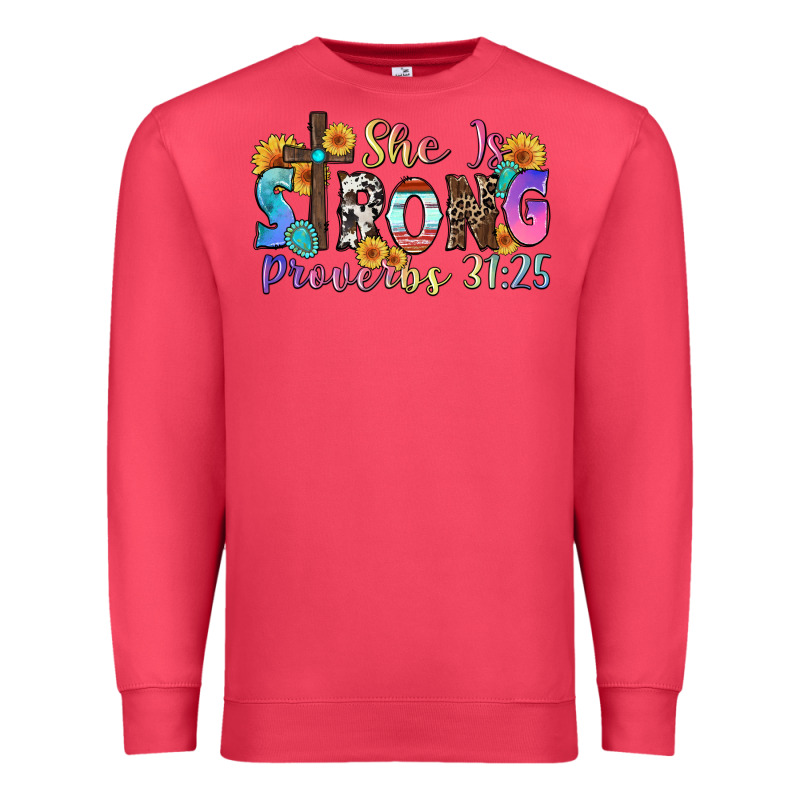 She Is Strong Proverbs 31 25 Premium Sweatshirt by Zillion Design Studio | Teevron