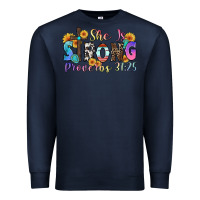 Navy she is strong proverbs 31 25 Premium Sweatshirt - Zillion Design Studio
